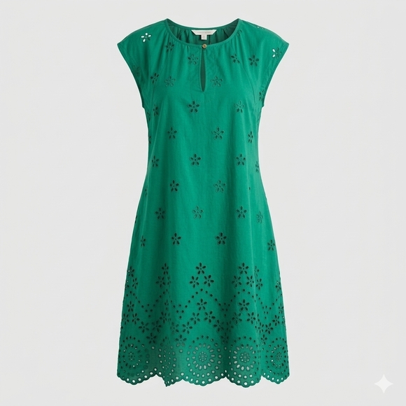 LOFT Dresses & Skirts - LOFT Green Eyelet Cotton Dress Medium Short Sleeve Cottagecore Summer Style